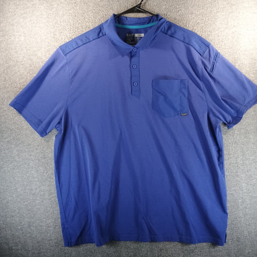 5.11 Tactical Axis Polo Shirt Mens XXL 2XL Blue Contractor Pro Work Wear Pockets